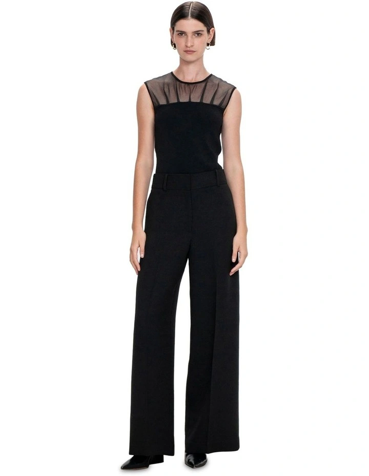 Gathered Sheer Yoke Knit in Black