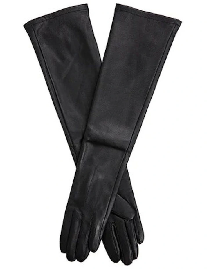 Single Point Long Leather Gloves in Black