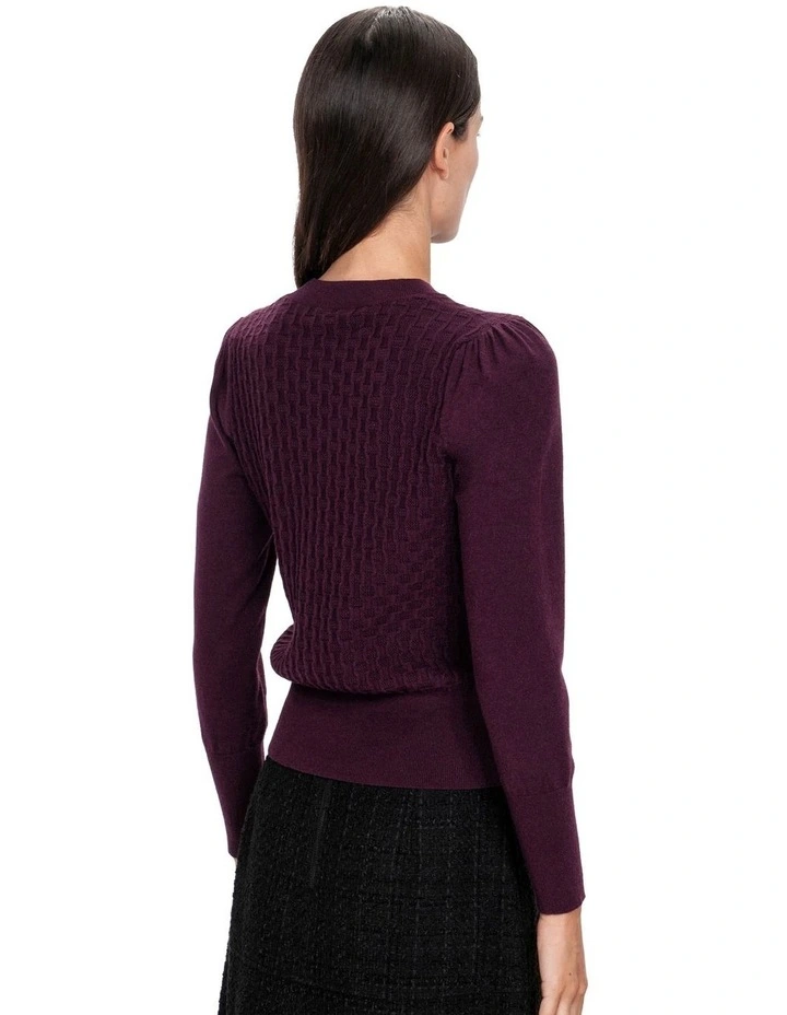 Fancy Stitch Puff Sleeve Knit Top in Wine