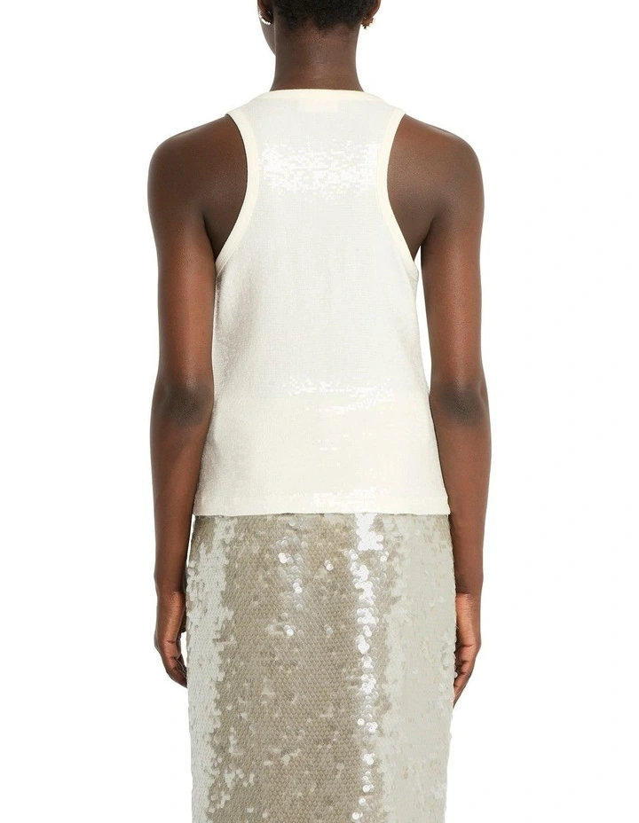 Sequin Sparkle Jersey Tank in Ivory
