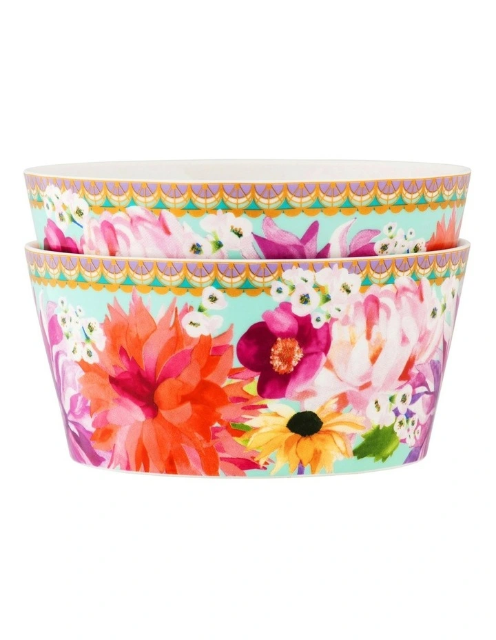 Teas & C's Dahlia Daze Bowl Set of 2 Gift Boxed 12cm in Multi