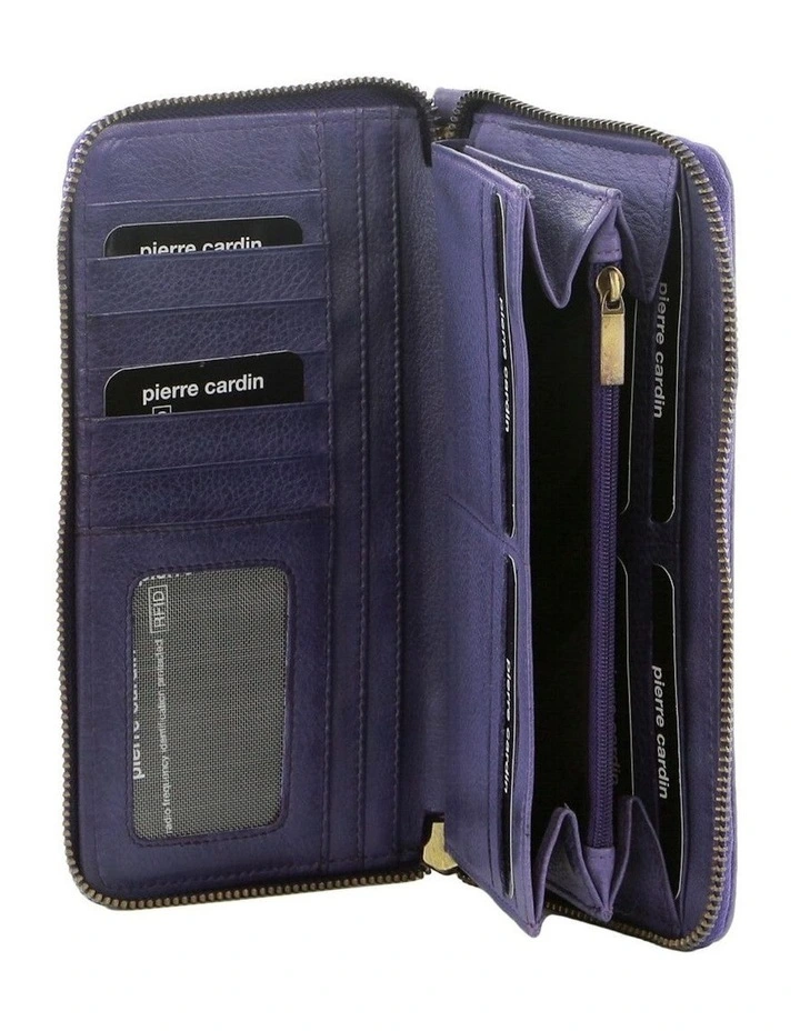 Leather Zip Around Wallet with Wristlet in Purple
