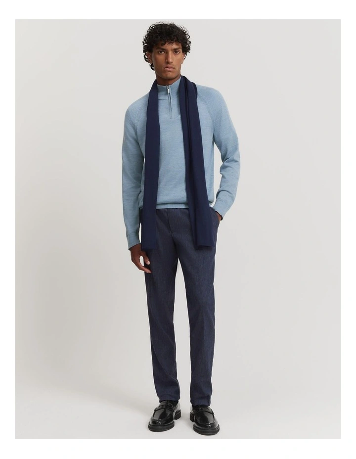 Verified Australian Merino Wool Half Zip Knit in Light Blue Melange
