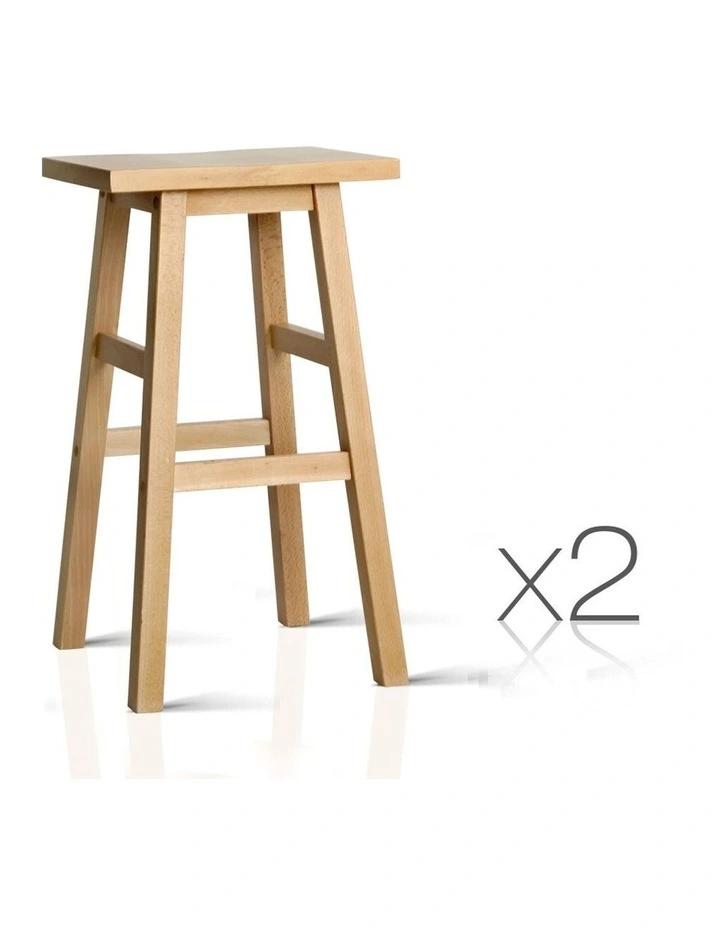 Set Of 2 Wooden Backless Bar Stools