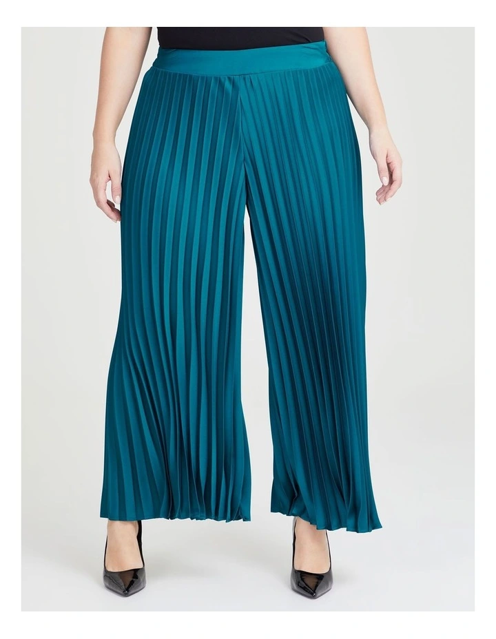 Satin Pleated Wide Leg Pant in Deep Teal