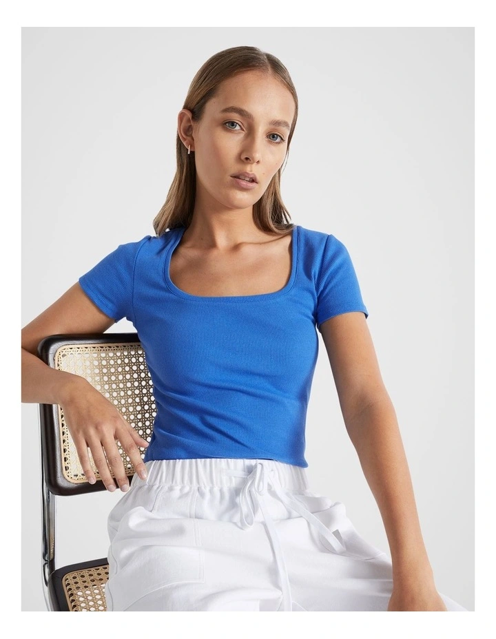 Square Neck Rib Tee in Deep Ocean