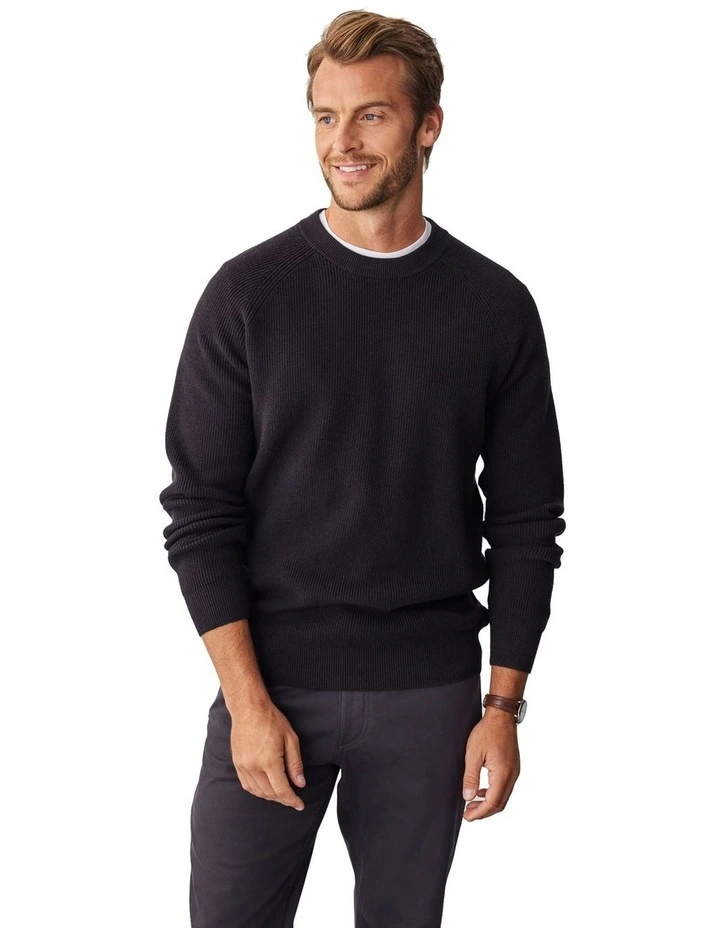 Cotton Raglan Crew Knit in Charcoal
