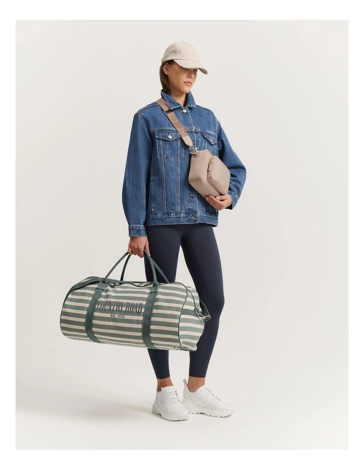 Australian Cotton Flocked Stripe Logo Tote in Eucalyptus