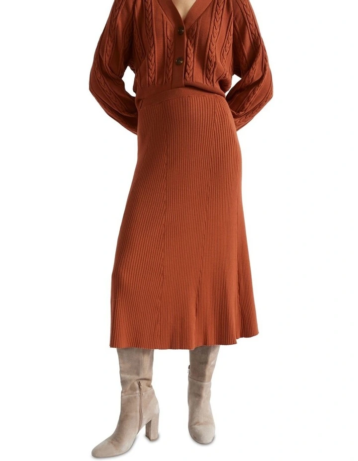 Godet Knit Skirt in Orange