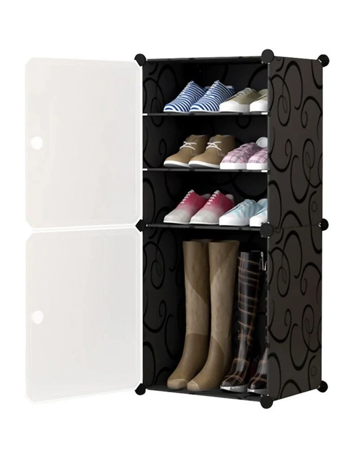 4 Tier Shoe Rack Organizer with Cover in Black