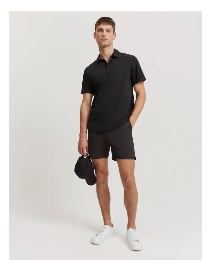 Garment Dyed Organically Grown Cotton Polo in Washed Black
