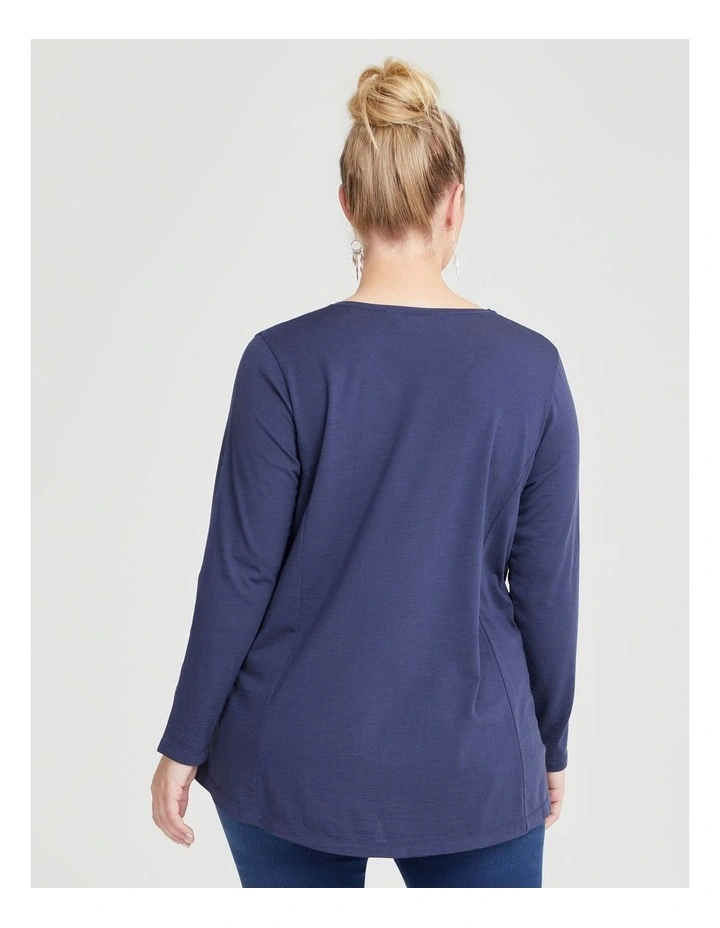 Wool Bamboo V-neck Top in Indian Ink