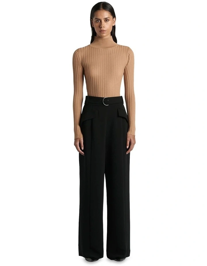 Belted Wide Leg Pant in Black
