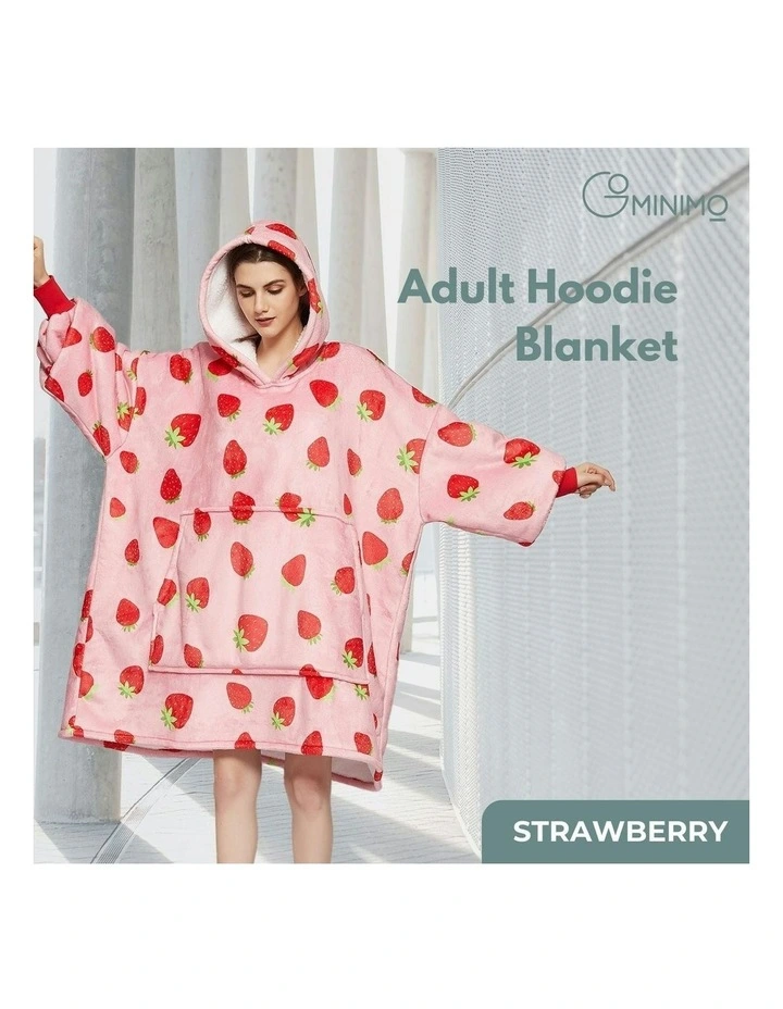 Soft Comfy Fleece Hoodie Blanket in Strawberry