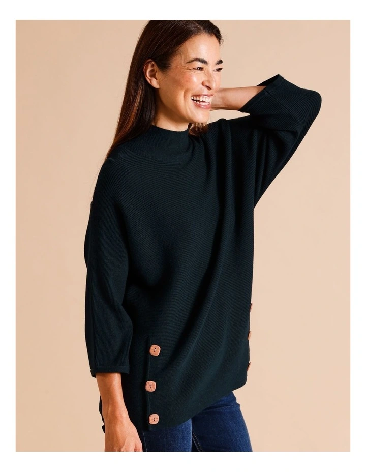 Button Side Magyar Sleeve Jumper In Sapphire