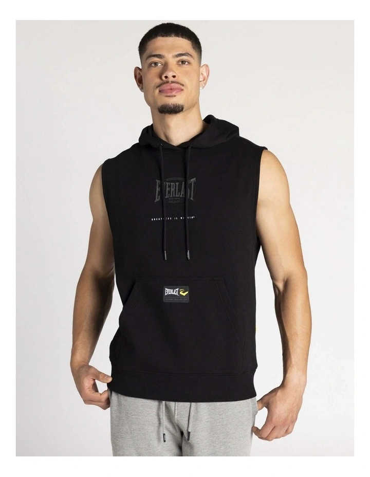 Worldwide Sleeveless Hooded Muscle Tee in Black