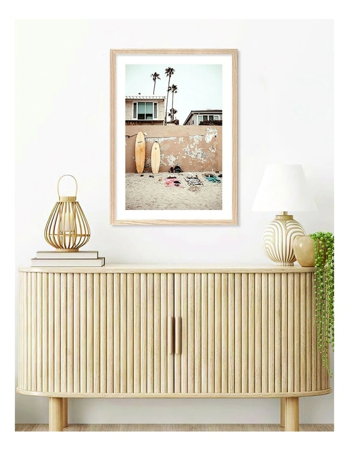 Australian Made Surfboard Wall Art Print A2 in Natural Frame