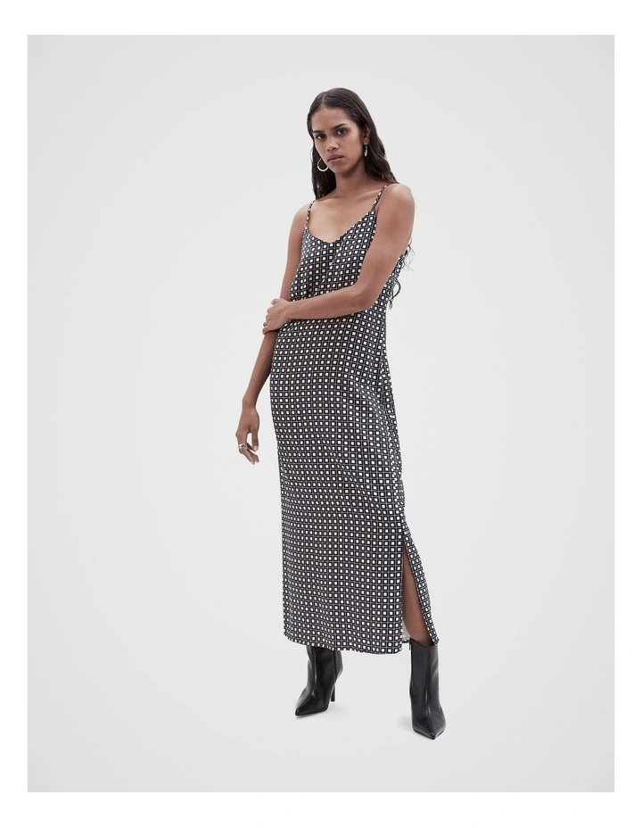 Grid Print Slip Dress in Navy Vanilla