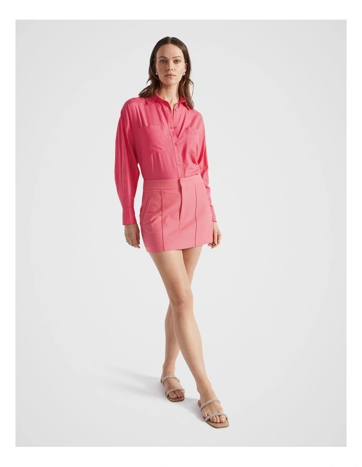 Pintuck Mini Suit Skirt in Wild Berry
