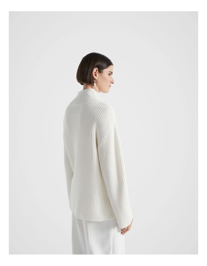 Wool Blend Wrap Neck Knit in Cloud Cream