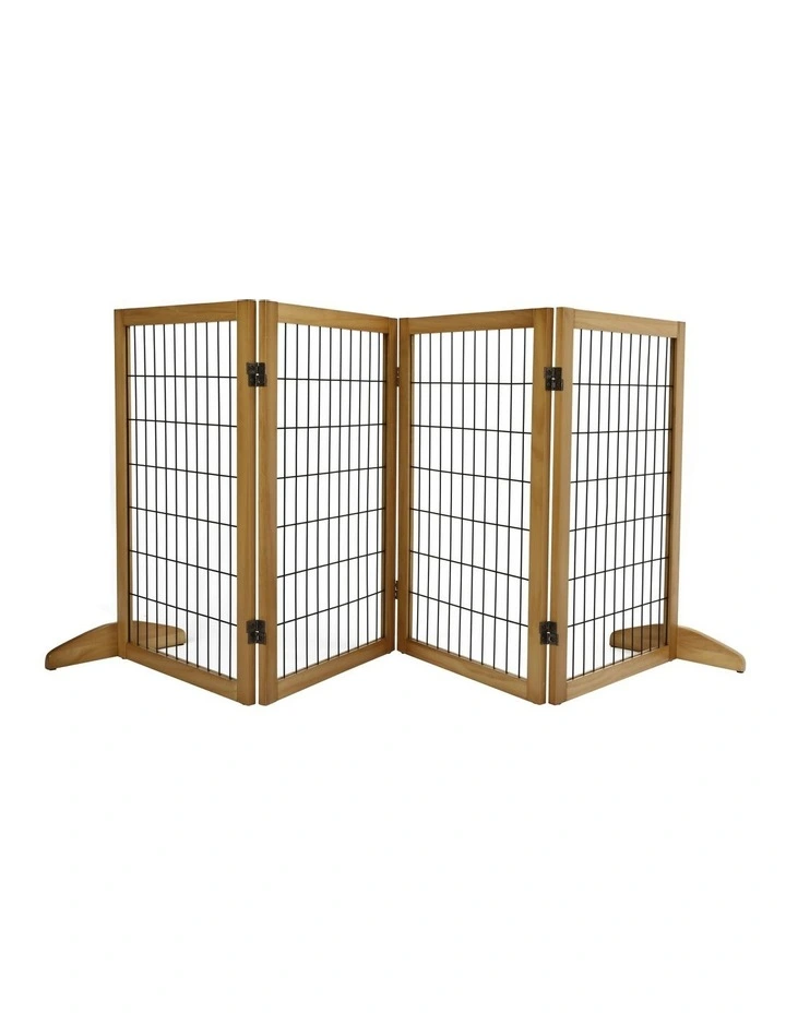 4 Panel Freestanding Pet Gate in Natural Pinewood