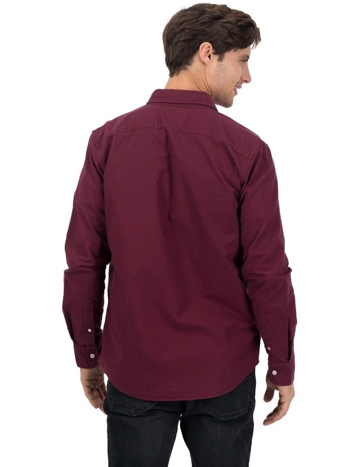 Slim Fit Oxford Button Up Shirt in Burgundy