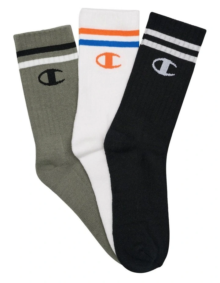 Logo Crew Socks 3 Pack in White/Clay