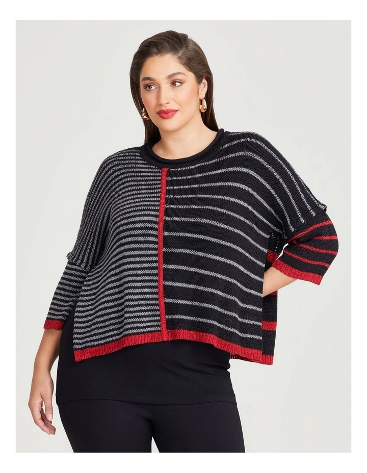 Mixed Stripe Jumper in Black/Red