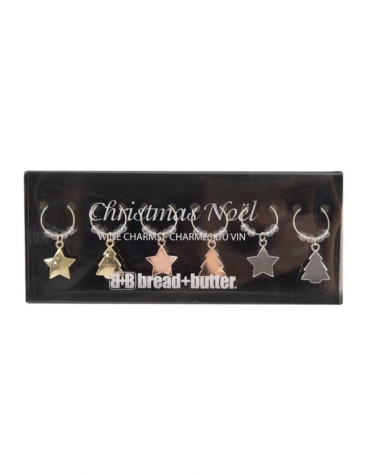 3 Star and 3 Tree Wine Glass Charm 6 Pack in Multi