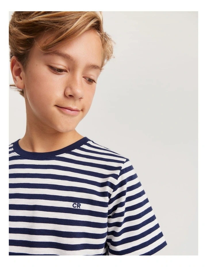 Teen Recycled Cotton Blend Stripe T-shirt in Navy Stripe