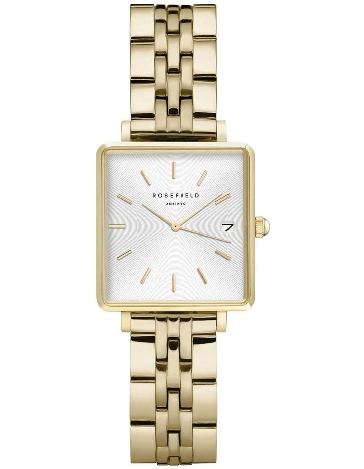 The Mini Boxy 22mm Gold Steel White Sunray Dial Watch QMWSG Q021