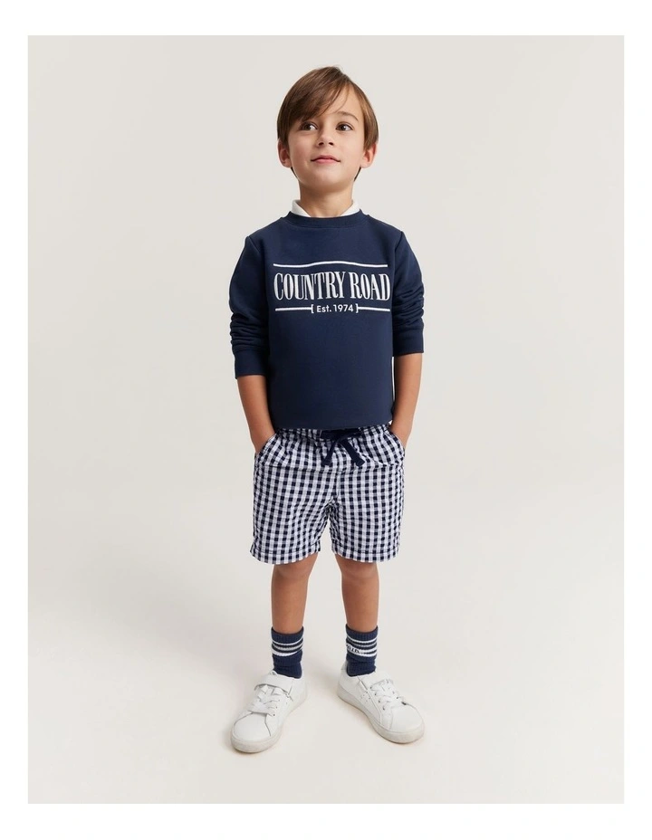 Organically Grown Cotton Blend Gingham Short in Navy