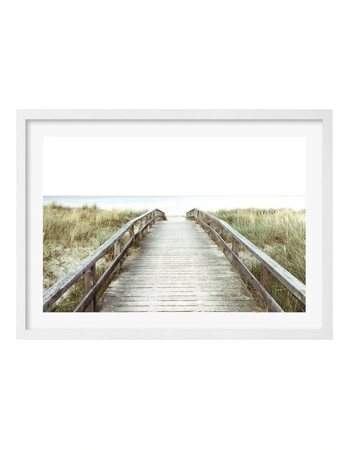 Australian Made Wooden Beach Path Art Print A2 in White Frame