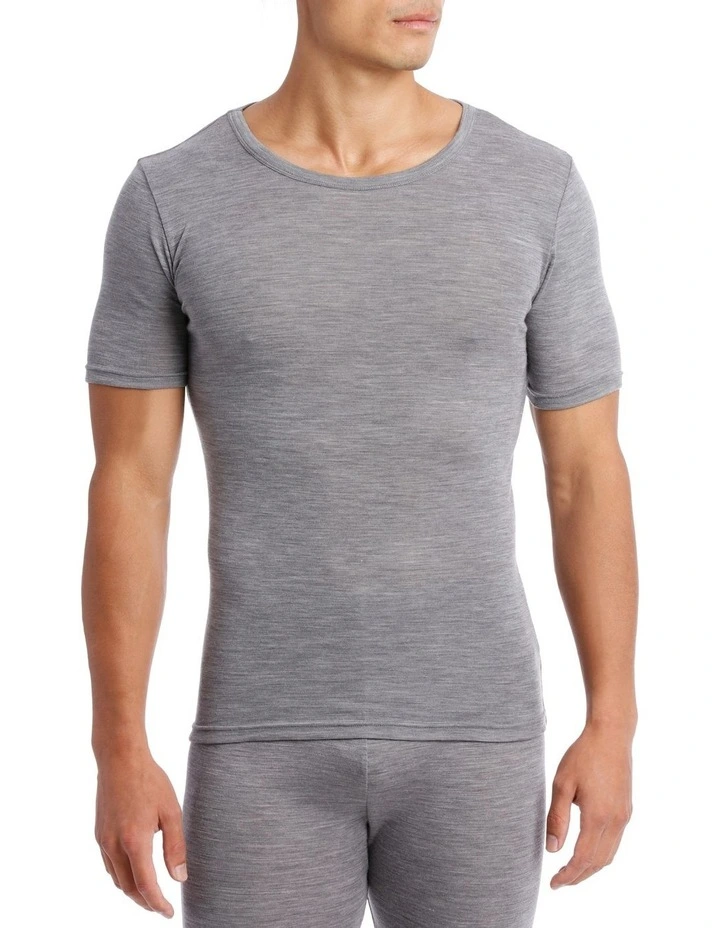Merino Wool Blend Short Sleeve Top in Grey Marle