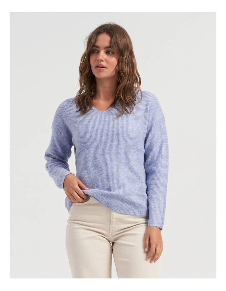 Camilla V-Neck Knit Pullover in Blue