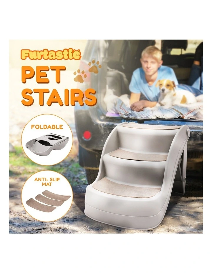 Furtastic Foldable 38cm Pet Stairs Dog Ladder Cat Ramp in Grey
