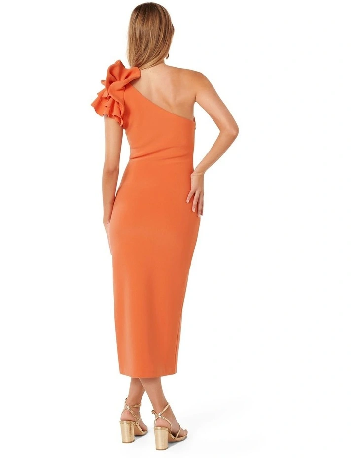 Celeste One Shoulder Ruffle Bodycon Dress in Orange