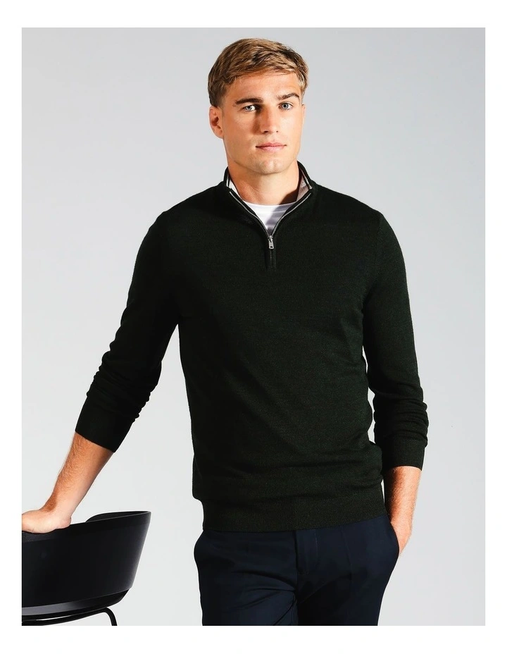 Australian Merino 1/4 Zip Knit in Green