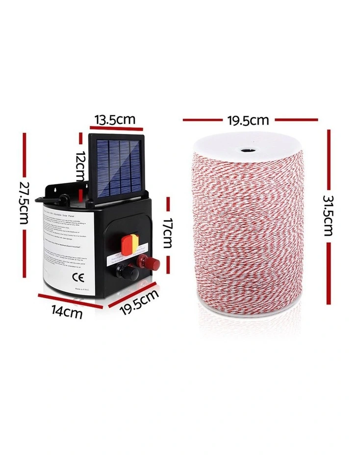 Giantz 3KM Solar Electric Fence Energiser 0.1J 2000M Poly Fencing Wire Tape