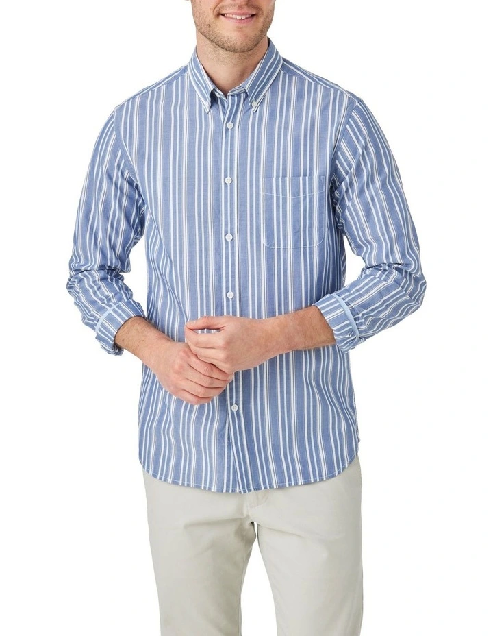 Montreal Stripe Long Sleeve Shirt in Blue