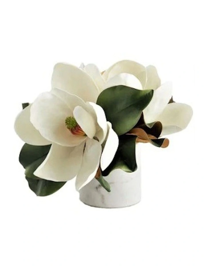 Luxury Artificial White Magnolia Arrangement in Nature Marble Pot