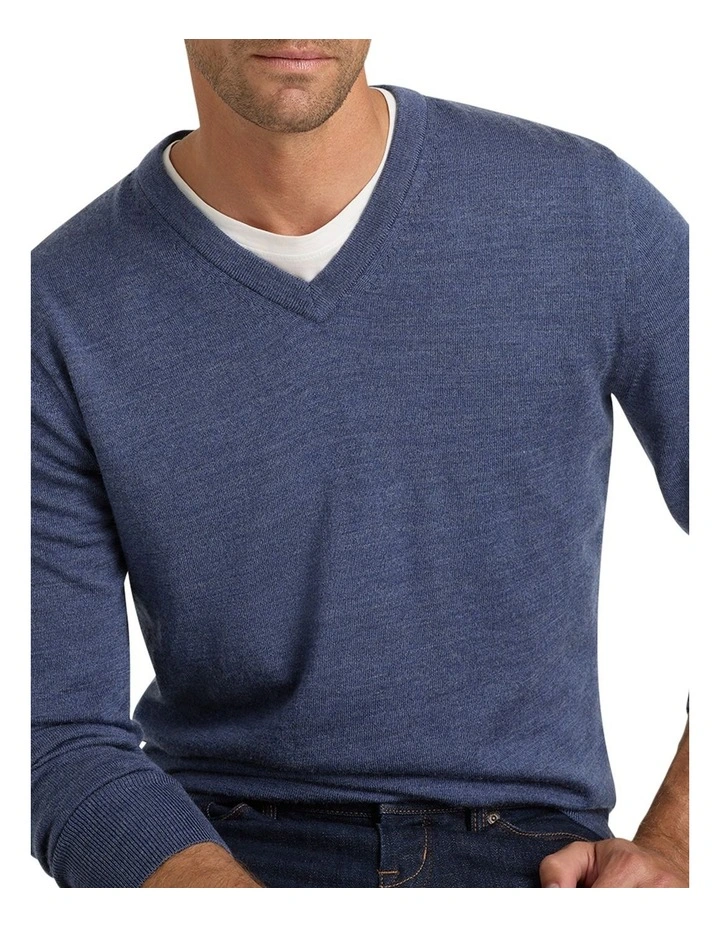 Buchanan Ashby V-Neck Knit in Airforce Blue Melange