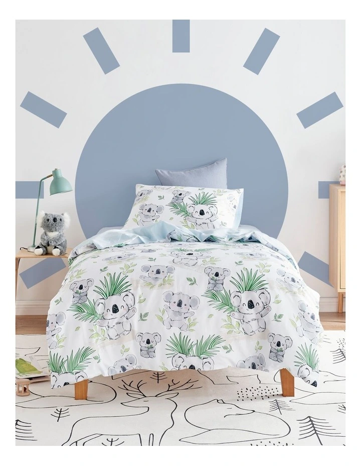 Koala Cuddles Quilt Cover Set in White
