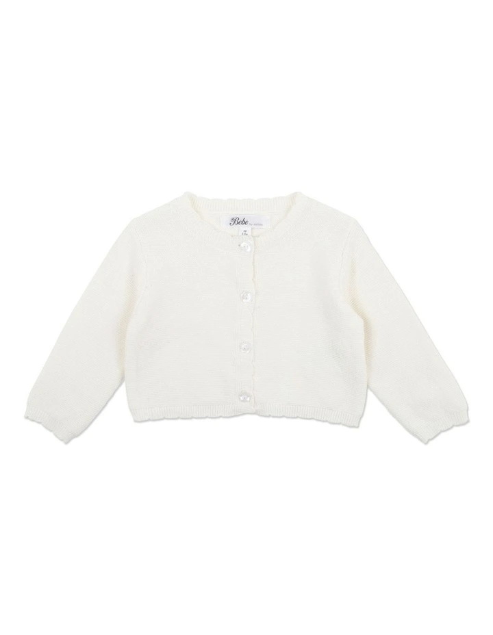 Scalloped Edge Cardigan in White