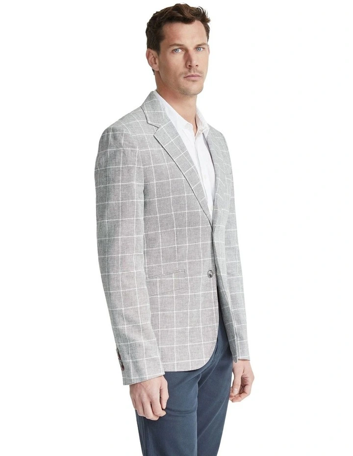 Blake Linen Blend Check Blazer in Grey