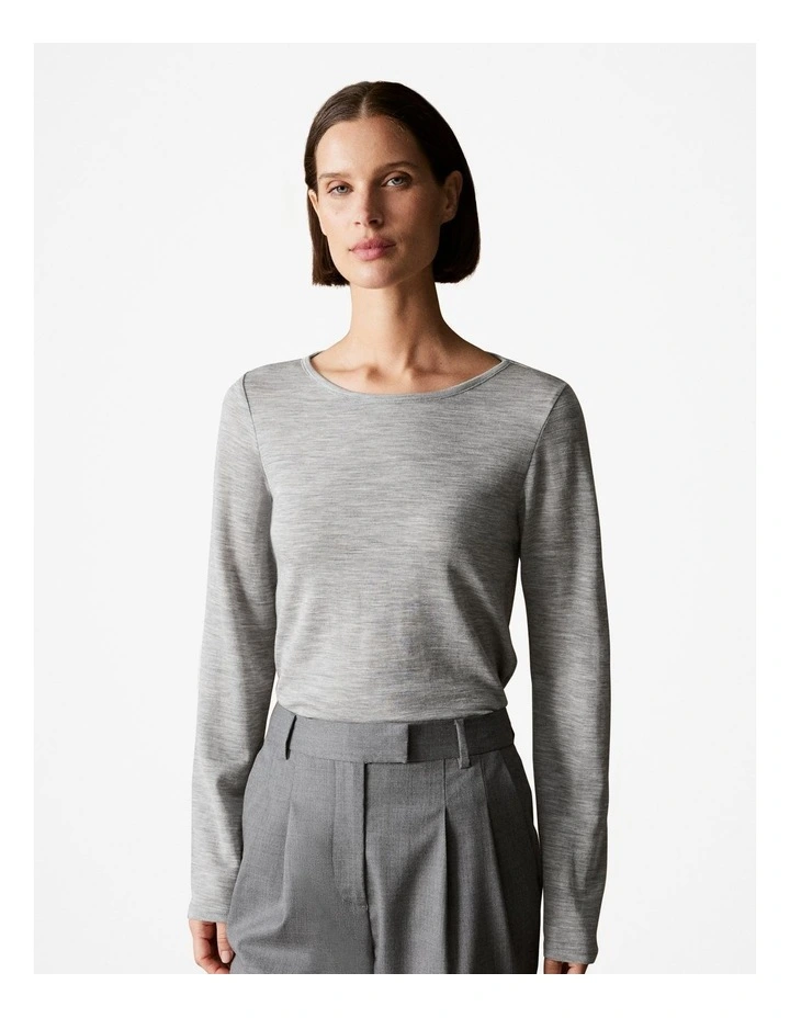Australian Merino Marle Long Sleeved T-shirt in Grey