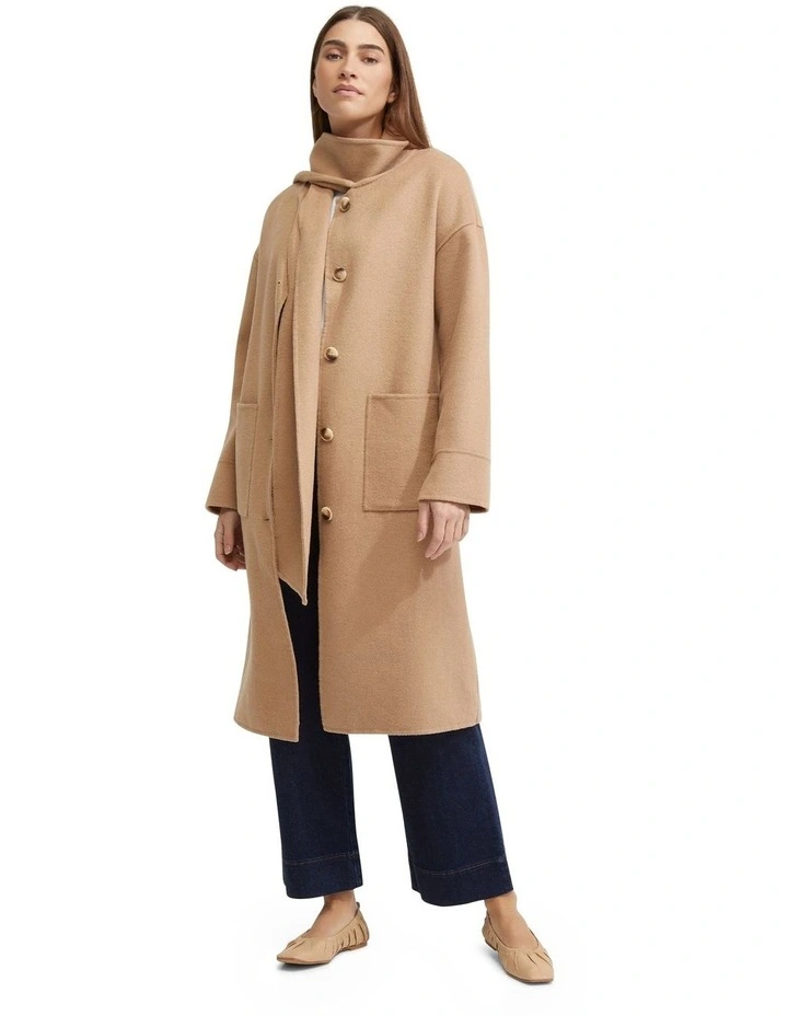 Scout Scarf Neck Unlined Coat in Camel