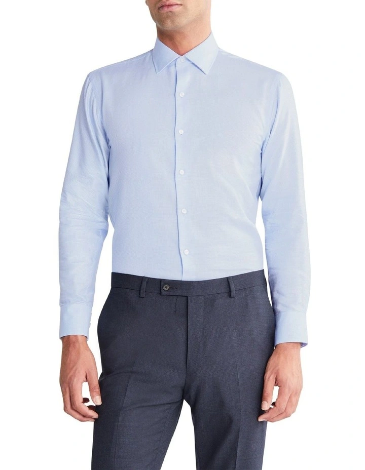 Slim Long Sleeve Mini Dobby Shirt in Sky
