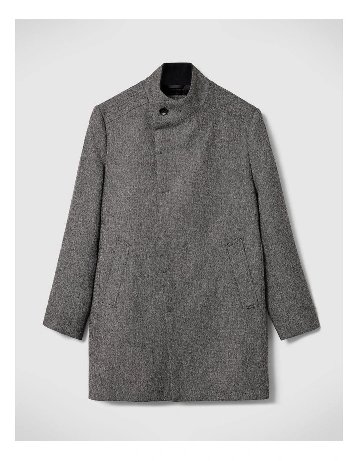 Two Tone Funnel Neck Coat in Black