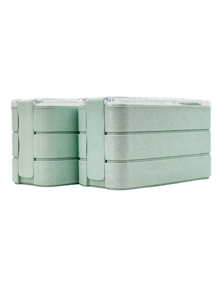 Twin Pack Bento Box 3 Tiered Lunch Box Green